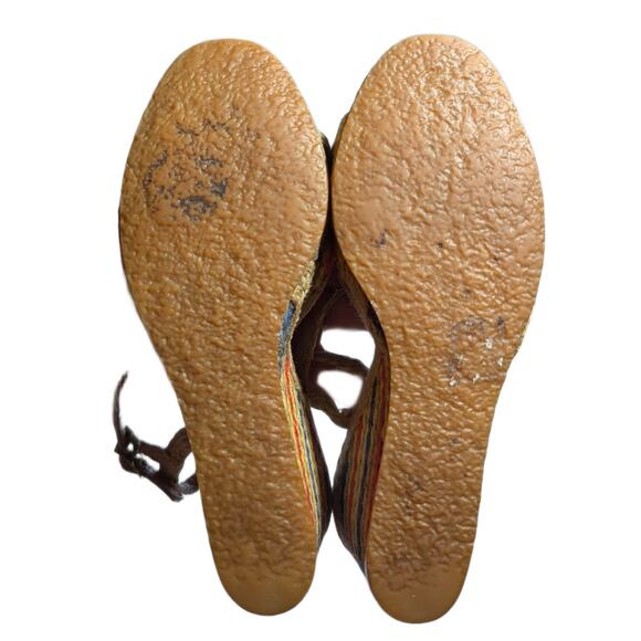 Vtg 1970s Socialites Rainbow Jute Buckling Ankle Strap Espadrille Sandals Sz 6 - Picture 4 of 5